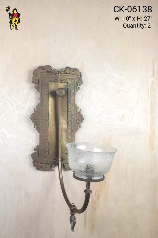 Large Single Curved Arm Wall Sconce w/Glass Bowl Shade