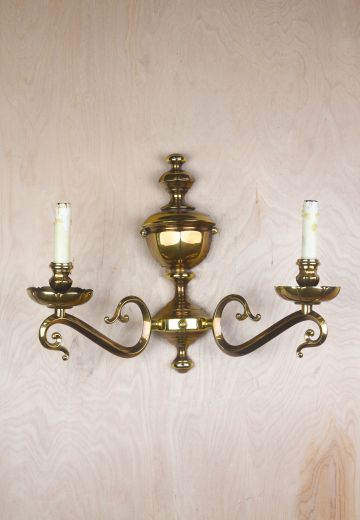 Two Candle Polished Brass Wall Sconce