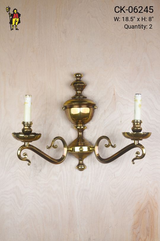 Two Candle Polished Brass Wall Sconce