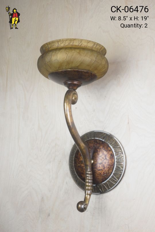 Tall Single Light Wall Sconce w/Alabaster Shades