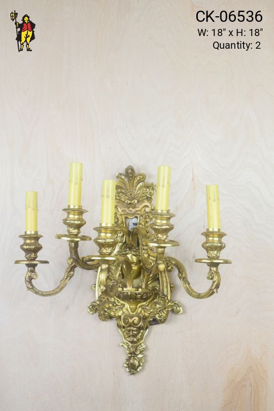 Five Candle Brass Wall Sconce
