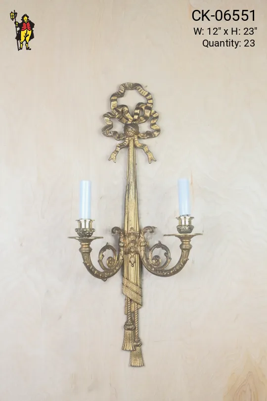 Two Candle Brass Ribbon Wall Sconce