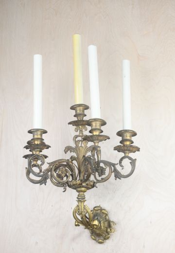 Five Tall Candle Brass Wall Sconce