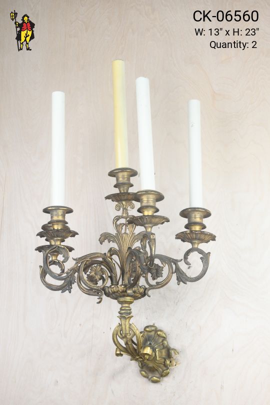 Five Tall Candle Brass Wall Sconce