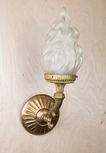 Torch Style Brass Wall Sconce With Flame Shaped Shade