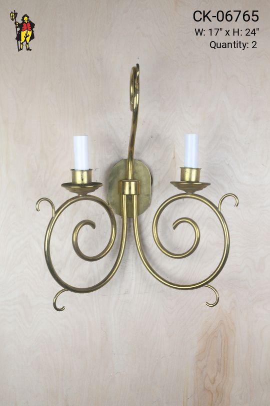Brass Two Candle Curved Arm Wall Sconce