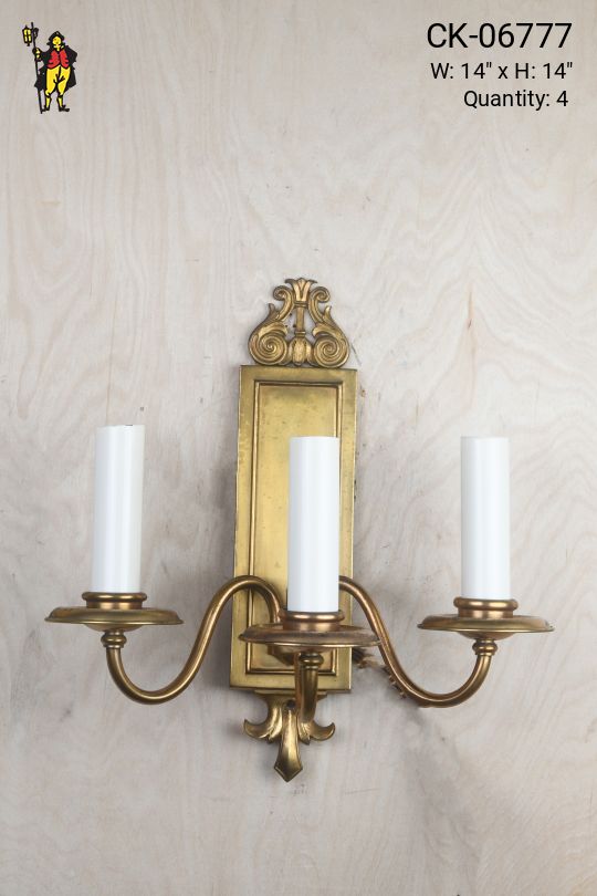 Three Candle Deco Brass Wall Sconce