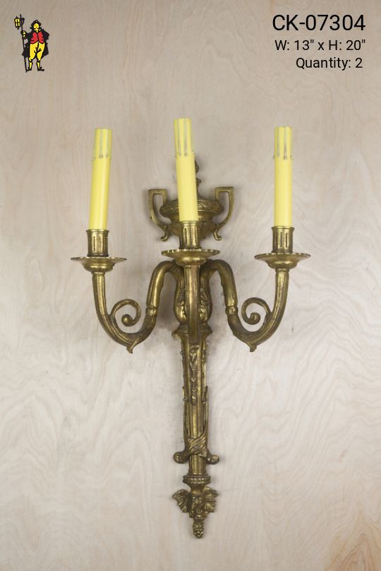 Three Candle Brass Wall Sconce