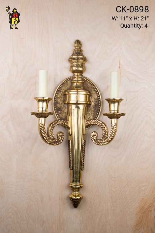 Large Brass Traditional Two Light Wall Sconce
