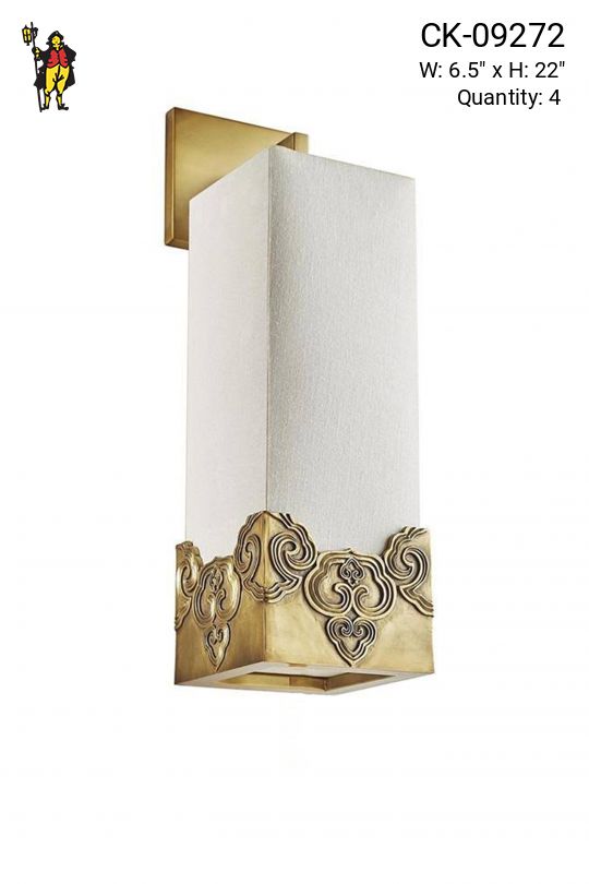 Tall Brass Wall Sconce w/White Fabric Shade