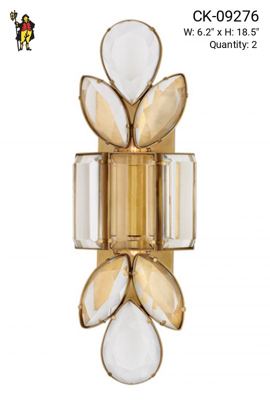 Crystal & Brass Floral Wall Sconce