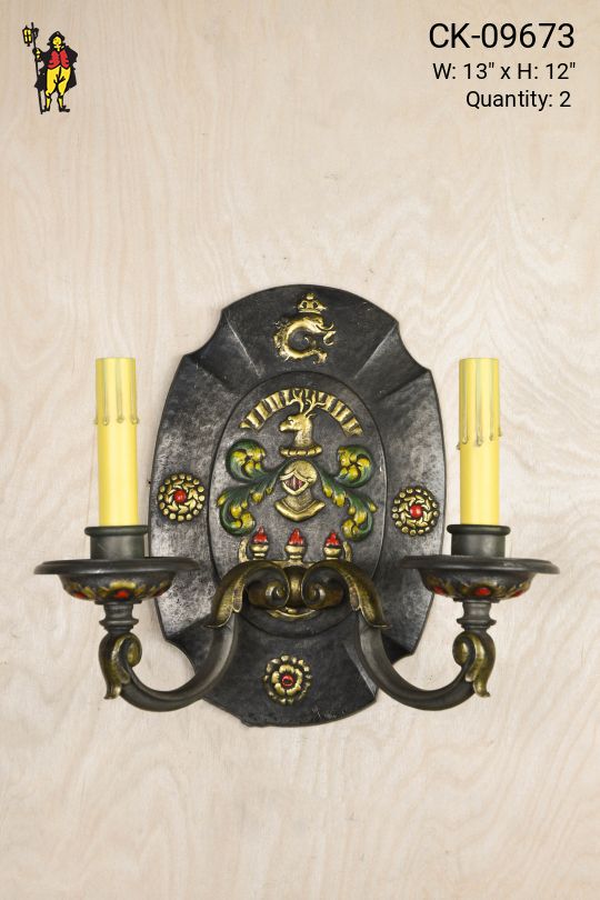 Black Painted Gothic Two Light Wall Sconce