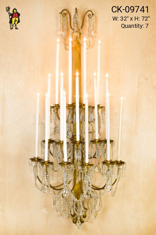 6' Fifteen Candle Brass & Crystal Wall Sconce