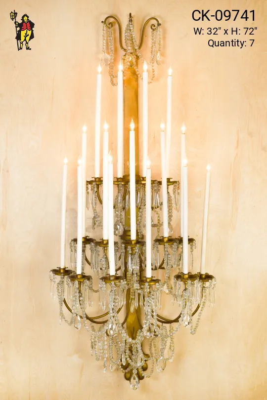 6' Fifteen Candle Brass & Crystal Wall Sconce
