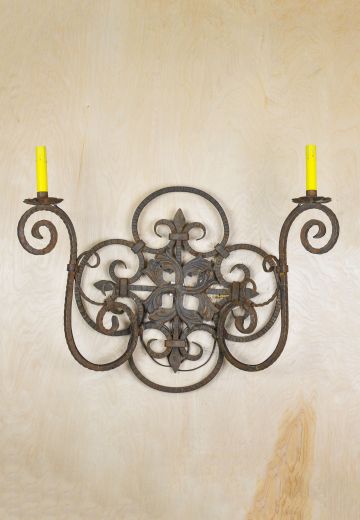 Oversize Wrought Iron Two Light Wall Sconce