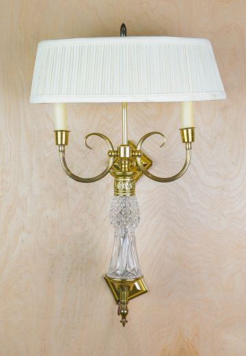 Two Light Brass & Crystal Wall Sconce