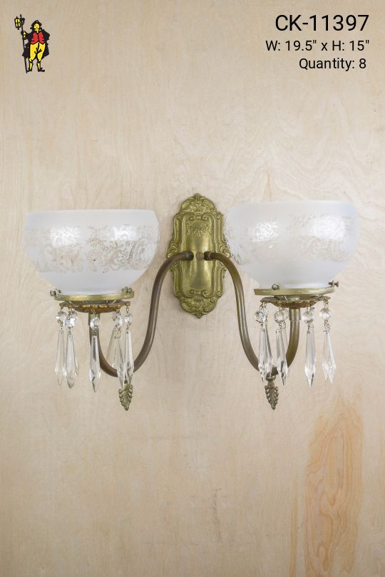 Brass Victorian Two Light Wall Sconce w/Crystal Drops