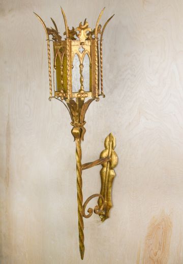 Art Deco Brass Lantern Wall Sconce