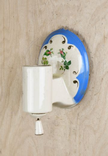 White & Blue Single Uplight Floral Porcelain Wall Sconce