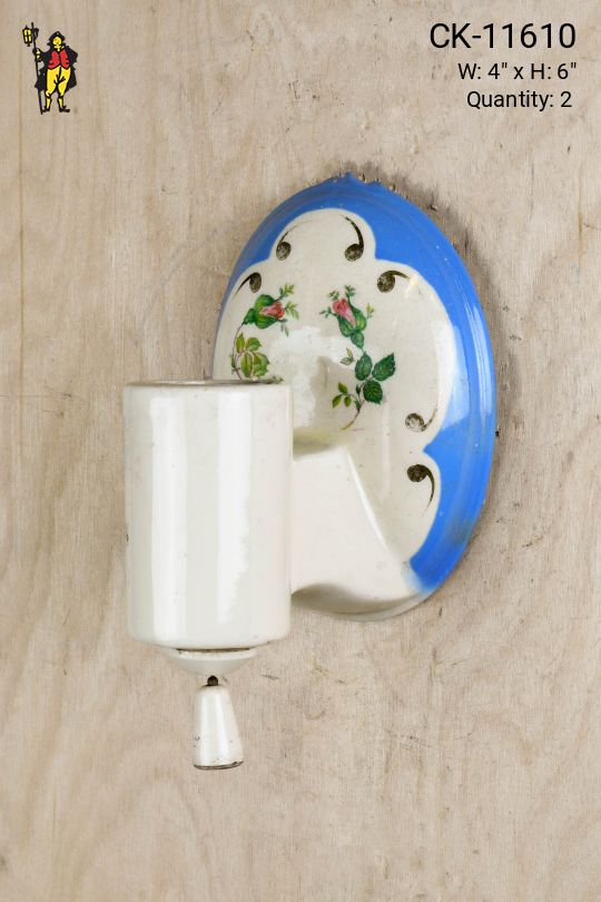 White & Blue Single Uplight Floral Porcelain Wall Sconce