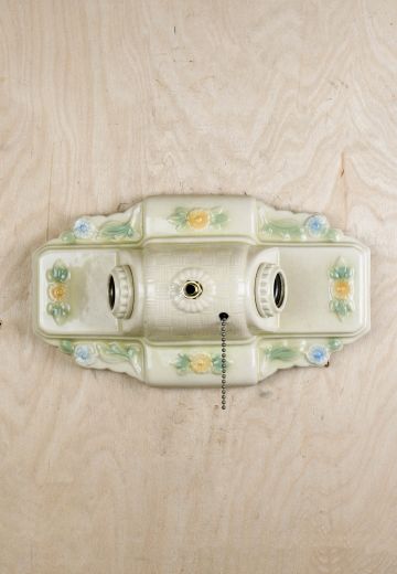 Two Light Floral Porcelain Wall Sconce w/Pull Chain