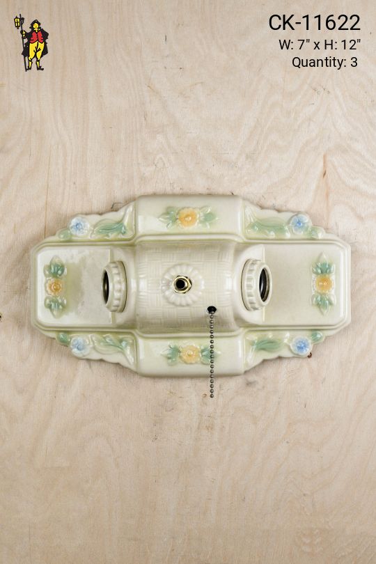 Two Light Floral Porcelain Wall Sconce w/Pull Chain