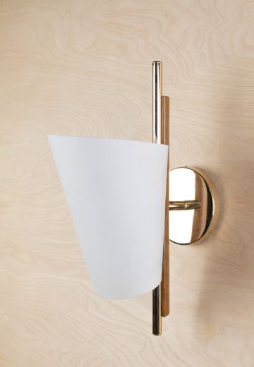 Polished Brass & Wooden Wall Sconce