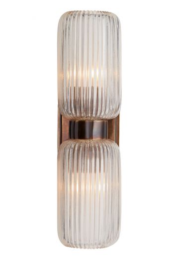 Modern Two Light Wall Sconce w/Ribbed Glass Shades