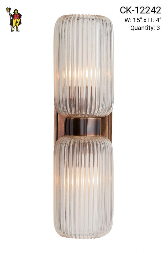 Modern Two Light Wall Sconce w/Ribbed Glass Shades