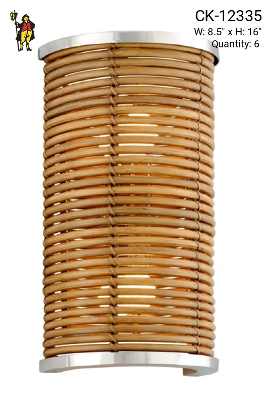 Wicker & Stainless Steel Two Light Wall Sconce