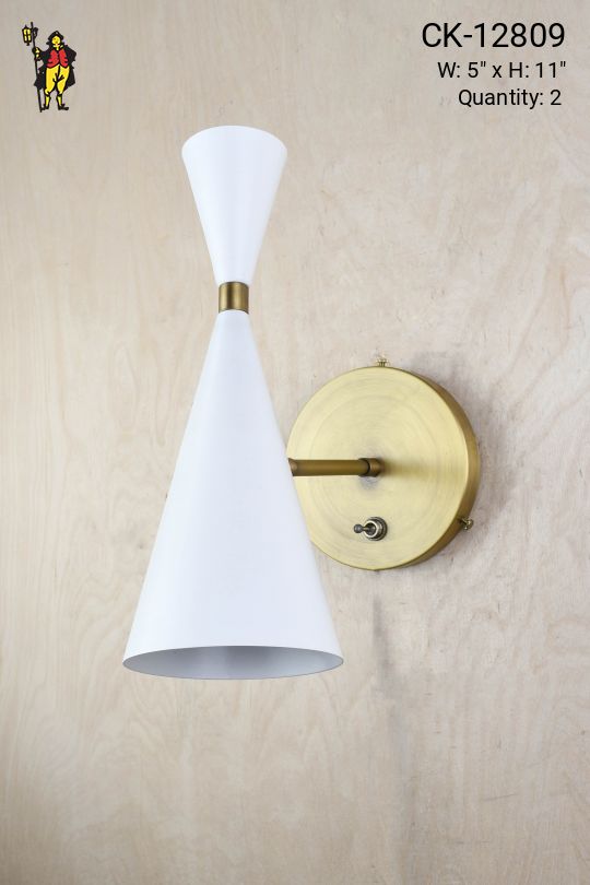 Mid Century Down Light Brass & White Wall Sconce