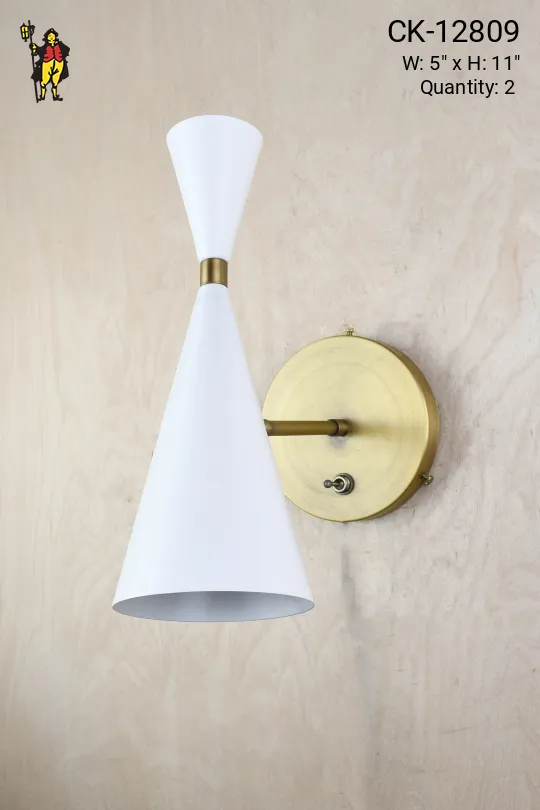 Mid Century Down Light Brass & White Wall Sconce