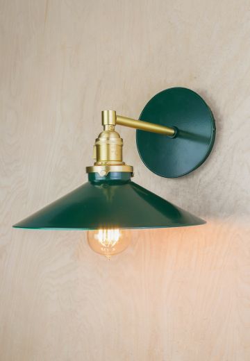 Green & Brass Single Down Light Reflector Wall Sconce