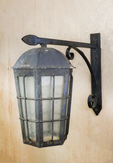 Caged Straight Arm Iron Lantern Wall Light