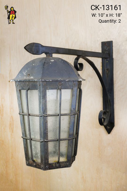 Caged Straight Arm Iron Lantern Wall Light