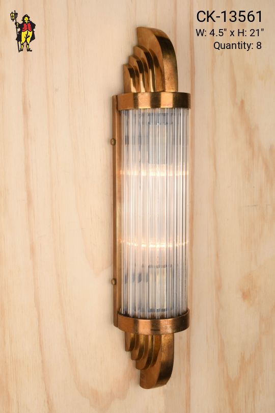 Antique Brass & Glass Rod Wall Sconce