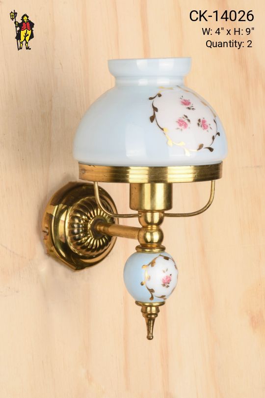 Blue Floral Mid Century Single Light Wall Sconce