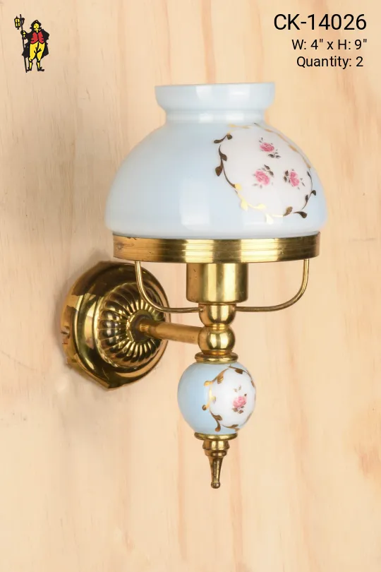 Blue Floral Mid Century Single Light Wall Sconce