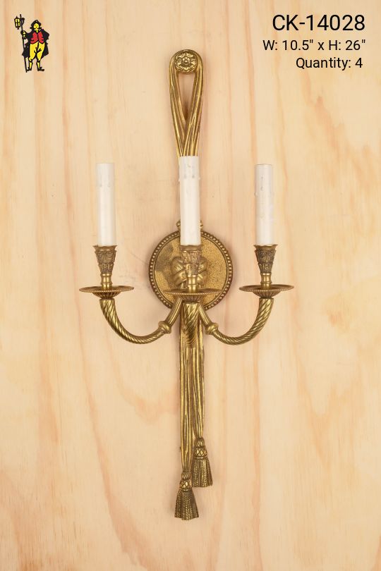 Three Light Traditional Brass Wall Sconce (One Mis-Matched Backplate)
