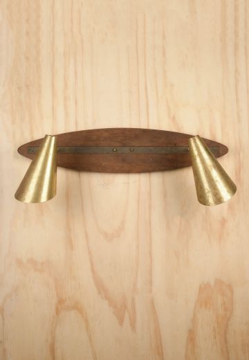 Two Light Brass Directional Wall Sconce on Wooden Mount