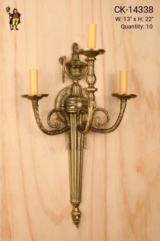 Three Candle Brass Wall Sconce