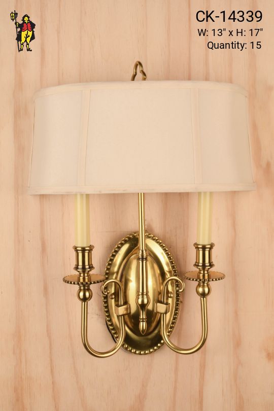 Two Candle Brass Wall Sconce w/Shield Shade
