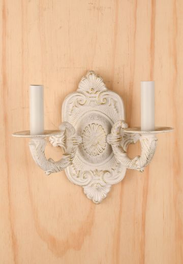 Two Candle Distressed White Wall Sconce