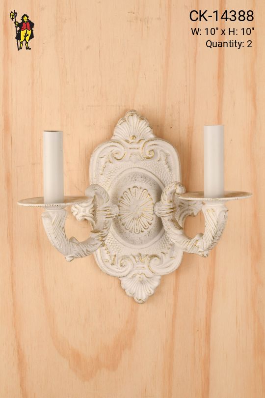 Two Candle Distressed White Wall Sconce