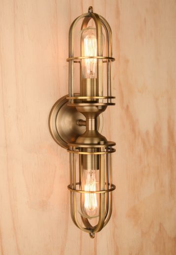 Antique Brass Caged Two Light Wall Sconce