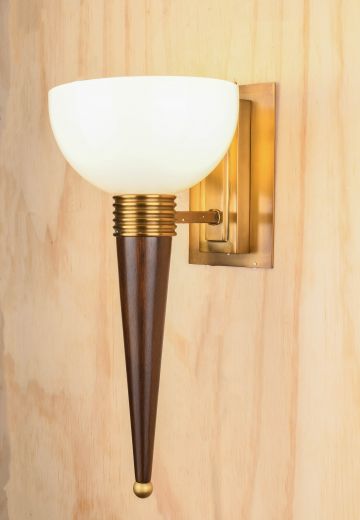 Antique Brass & Wooden Federal Single Light Wall Sconce