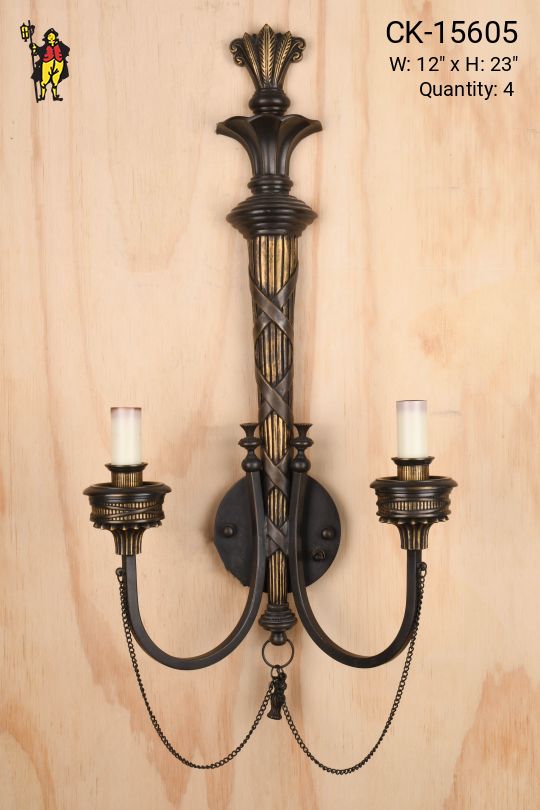 Antique Brass & Bronze Two Candle Wall Sconce