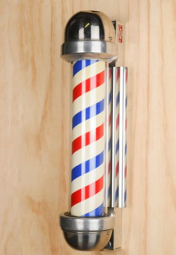 Polished Chrome Red & White Barber Shop Light Up Wall Sconce/Sign