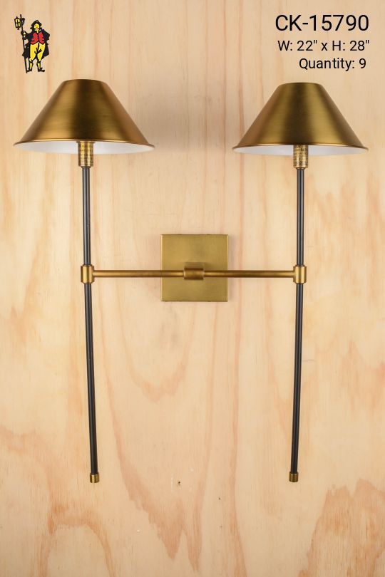 Brass Metal Shaded Two Light Black & Brass Wall Scone