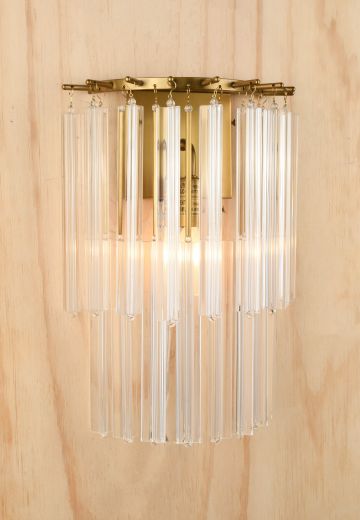 Brass & Crystal Rounded Crystal Drop Wall Sconce